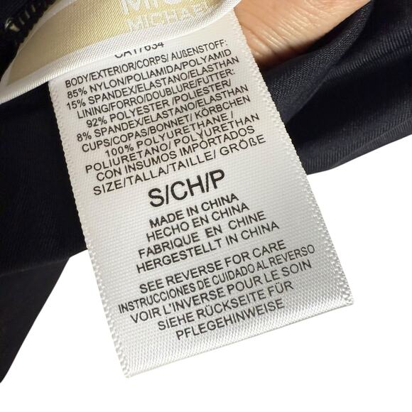 MICHAEL Michael Kors Black Logo Chain One Shoulder Tankini Swim Top Size Small - Picture 4 of 9